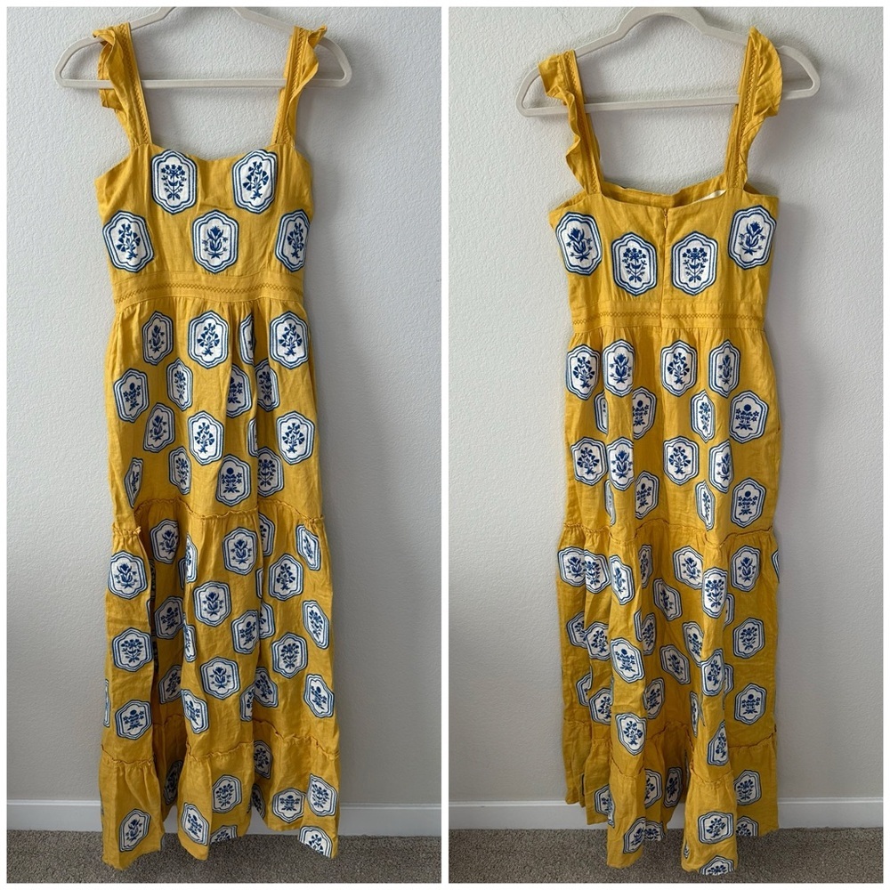 Agua by Agua Bendita Herbarium Riviera Linen Floral Panel Maxi Dress SZ S - Picture 3 of 13